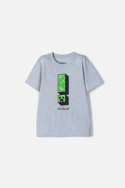 CAMISETA DE MINECRAFT MANGA CORTA GRIS PARA NIÑO