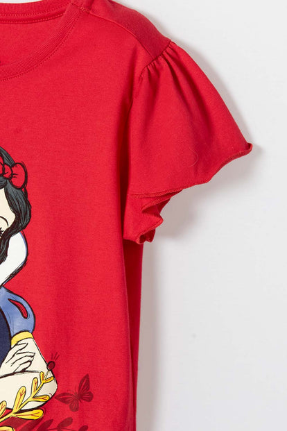 CAMISETA PRINCESAS DISNEY MANGA CORTA ROJO PARA NIÑA