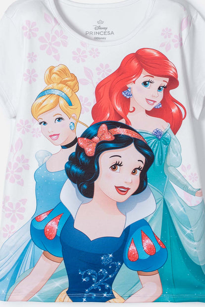 CAMISETA PRINCESAS DISNEY MANGA CORTA BLANCO PARA NIÑA