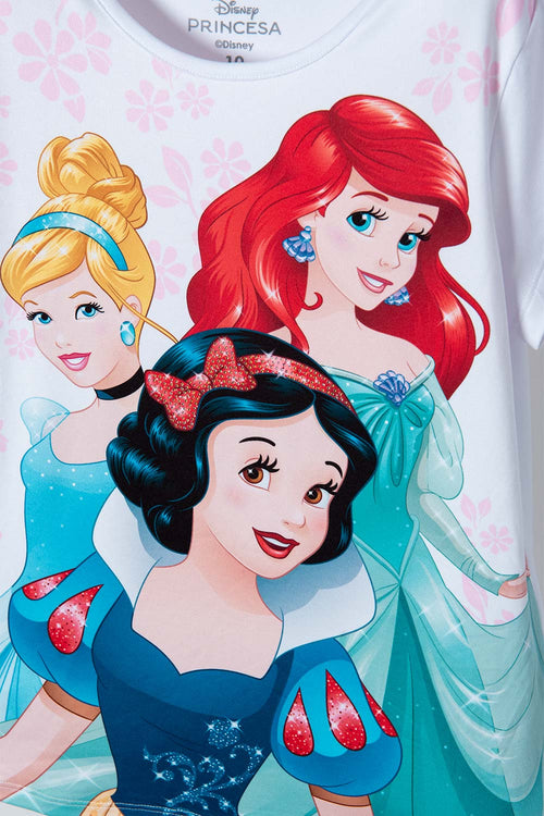 CAMISETA PRINCESAS DISNEY MANGA CORTA BLANCO PARA NIÑA