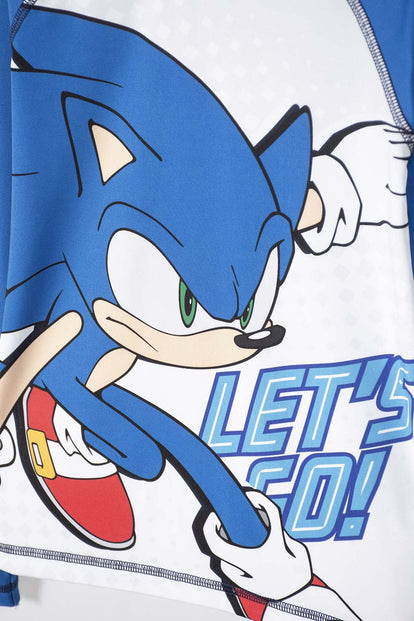 CONJUNTO DE BAÑO SONIC MANGA LARGA AZUL Y BLANCO PARA NIÑO