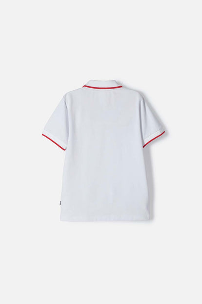 CAMISETA TIPO POLO DE SPIDERMAN BLANCA CON BOTONES PARA NIÑO