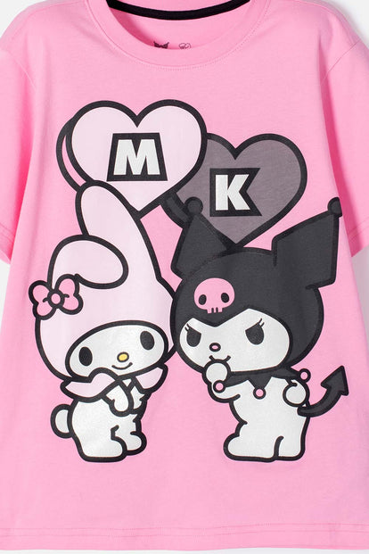 CONJUNTO DE MY MELODY & KUROMI ROSADO Y NEGRO DE PANTALÓN LARGO PARA NIÑA