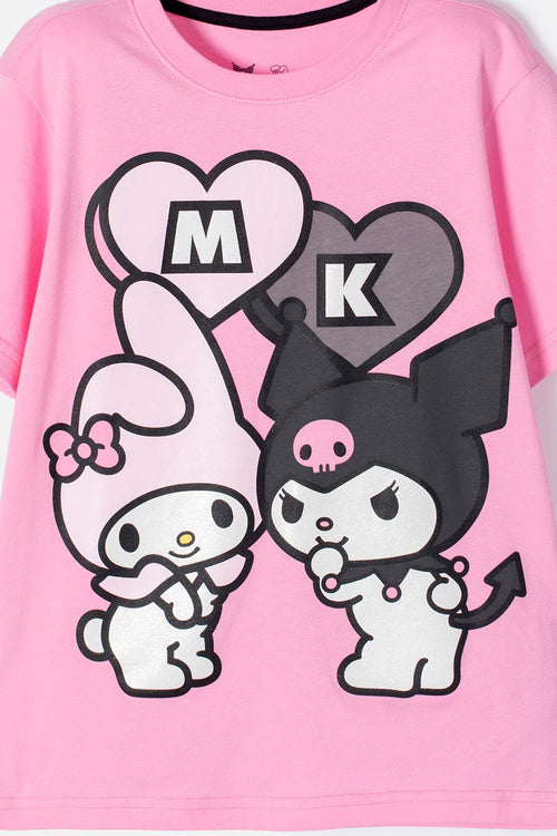 CONJUNTO DE MY MELODY & KUROMI ROSADO Y NEGRO DE PANTALÓN LARGO PARA NIÑA