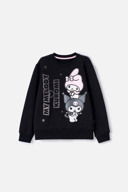 BUZO DE MY MELODY & KUROMI NEGRO DE DISEÑO CERRADO PARA NIÑA
