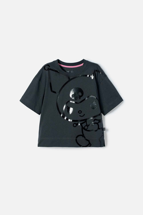 CAMISETA DE MY MELODY & KUROMI GRIS MANGA CORTA PARA NIÑA