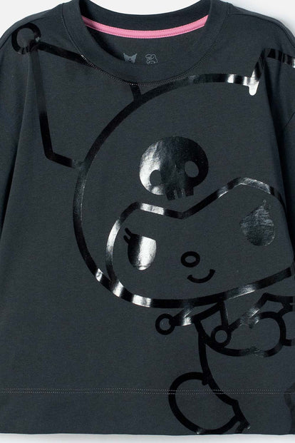 CAMISETA DE MY MELODY & KUROMI GRIS MANGA CORTA PARA NIÑA