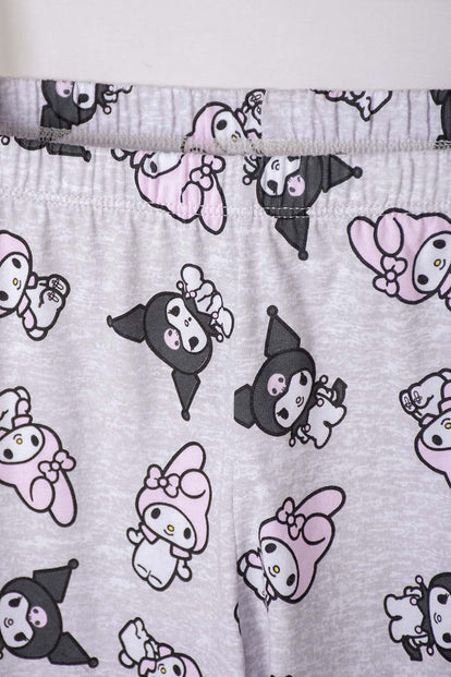 PIJAMA DE MY MELODY & KUROMI GRIS Y BLANCA DE PANTALÓN LARGO PARA NIÑA