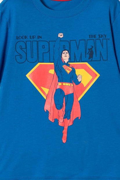 CAMISETA DE SUPERMAN MANGA CORTA AZUL PARA NIÑO