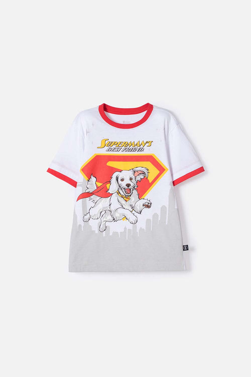 CAMISETA DE SUPERMAN MANGA CORTA BLANCO PARA NIÑO