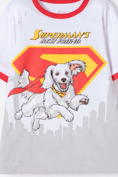 CAMISETA DE SUPERMAN MANGA CORTA BLANCO PARA NIÑO