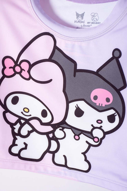 CONJUNTO DE BAÑO DE MY MELODY & KUROMI ROSADO Y LAVANDA MANGA LARGA PARA NIÑA