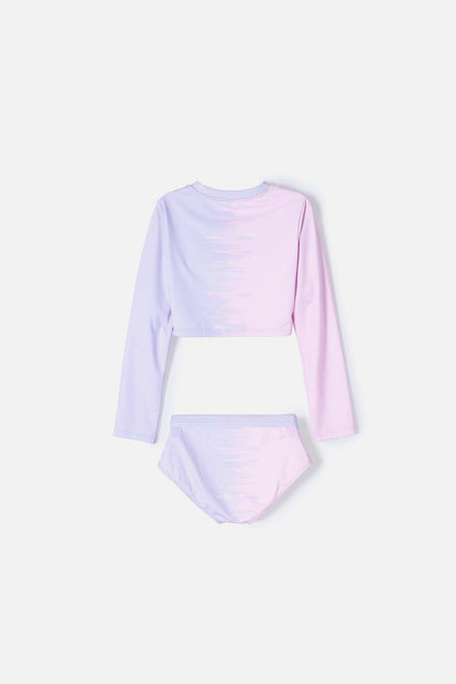 CONJUNTO DE BAÑO DE MY MELODY & KUROMI ROSADO Y LAVANDA MANGA LARGA PARA NIÑA