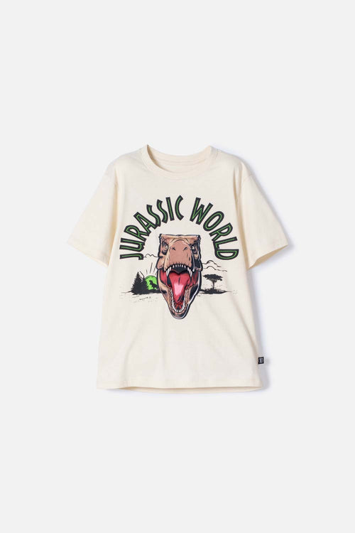 CAMISETA DE JURASSIC WORLD AVELLANA MANGA CORTA PARA NIÑO