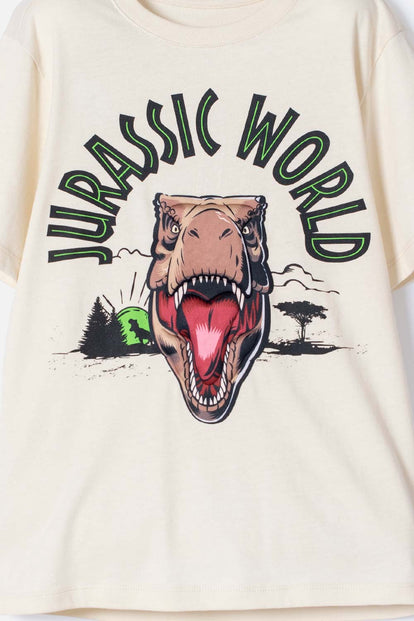 CAMISETA DE JURASSIC WORLD AVELLANA MANGA CORTA PARA NIÑO