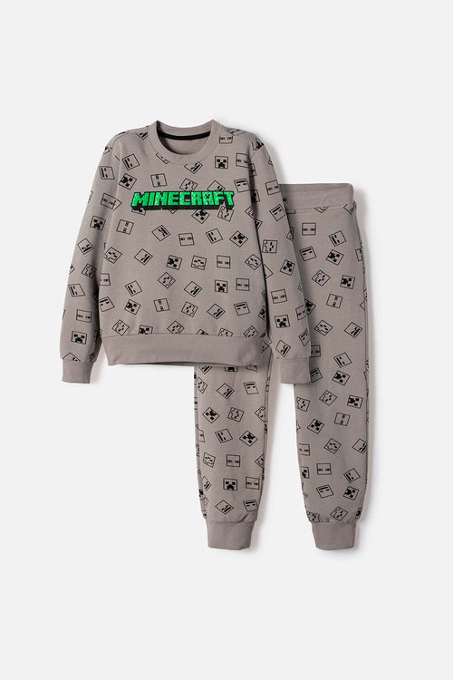 CONJUNTO DE MINECRAFT CON PANTALÓN GRIS PARA NIÑO