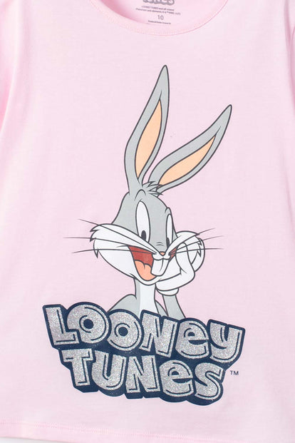 CAMISETA DE LOONEY TUNES MANGA CORTA ROSADA PARA NIÑA