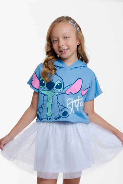 CAMISETA DE STITCH CON CAPUCHA AZUL PARA NIÑA