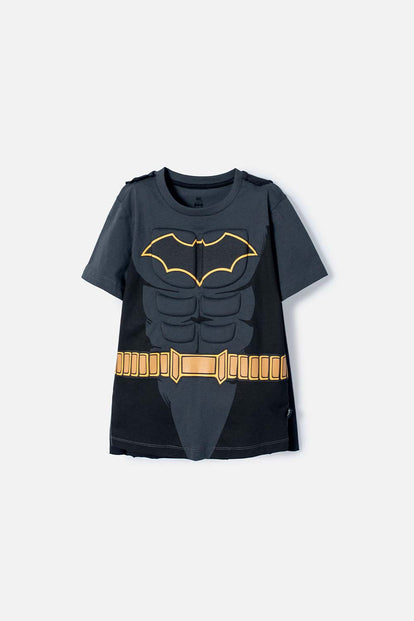 CAMISETA DE BATMAN CON CAPA GRIS Y NEGRO PARA NIÑO