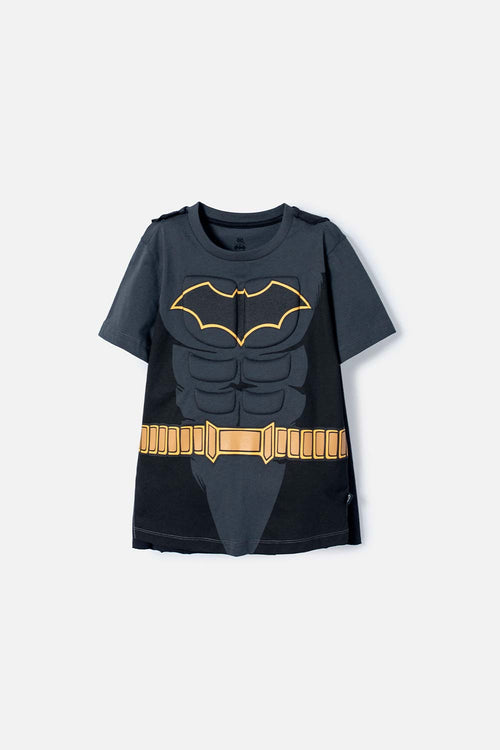 CAMISETA DE BATMAN CON CAPA GRIS Y NEGRO PARA NIÑO