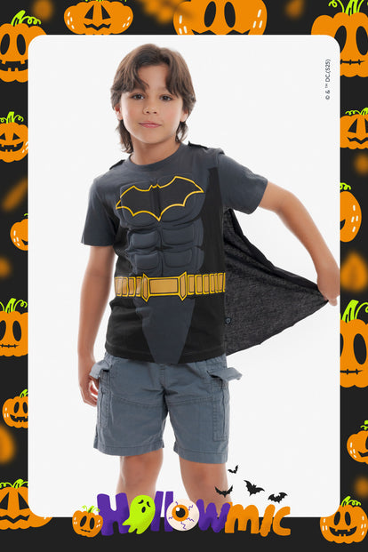 CAMISETA DE BATMAN CON CAPA GRIS Y NEGRO PARA NIÑO