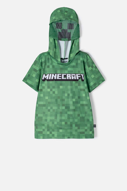 CAMISETA DE MINECRAFT CON CAPUCHA VERDE PARA NIÑO