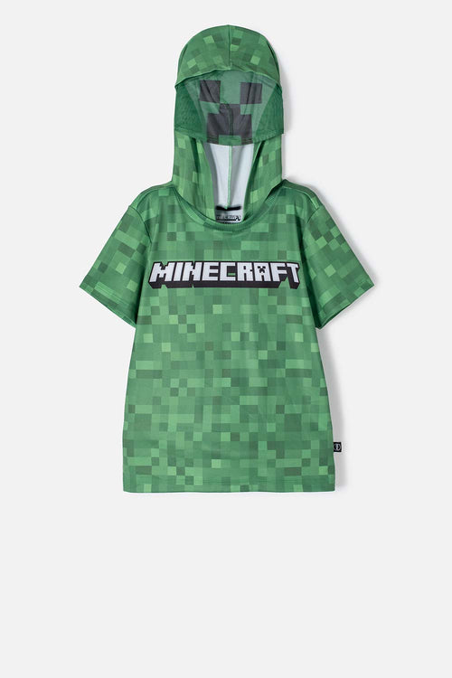 CAMISETA DE MINECRAFT CON CAPUCHA VERDE PARA NIÑO