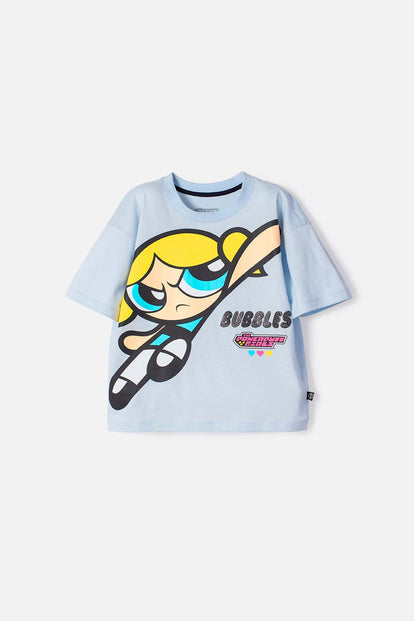 CAMISETA DE LAS CHICAS SUPERPODEROSAS AZUL PARA NIÑA