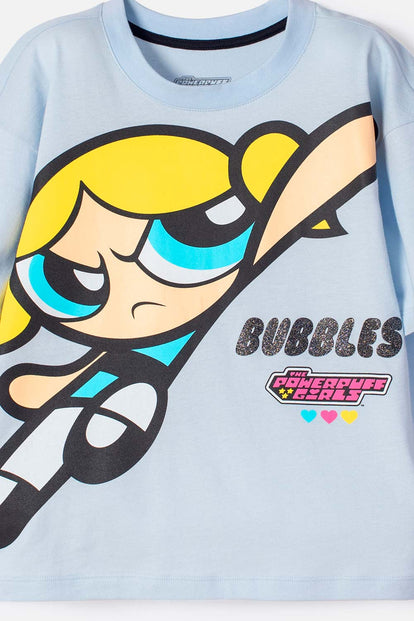 CAMISETA DE LAS CHICAS SUPERPODEROSAS AZUL PARA NIÑA