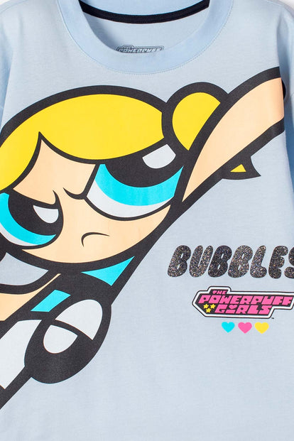 CAMISETA DE LAS CHICAS SUPERPODEROSAS AZUL PARA NIÑA