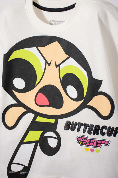 CAMISETA DE LAS CHICAS SUPERPODEROSAS MARFIL MANGA CORTA PARA NIÑA