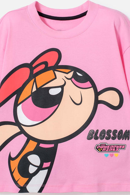CAMISETA DE LAS CHICAS SUPERPODEROSAS ROSADO PARA NIÑA