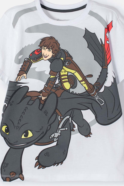 CAMISETA CÓMO ENTRENAR A TU DRAGÓN BLANCA MANGA CORTA PARA NIÑO