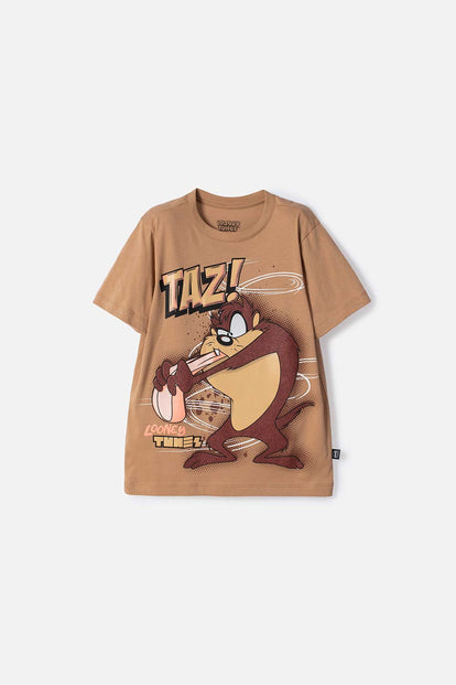CAMISETA LOONEY TUNES MANGA CORTA CAFÉ PARA NIÑO