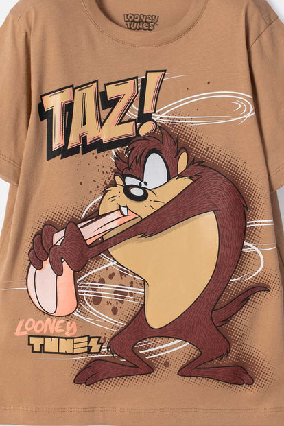 CAMISETA LOONEY TUNES MANGA CORTA CAFÉ PARA NIÑO