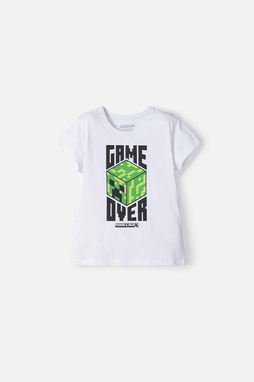 CAMISETA DE MINECRAFT MANGA CORTA BLANCO PARA NIÑA