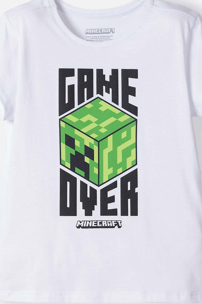CAMISETA DE MINECRAFT MANGA CORTA BLANCO PARA NIÑA