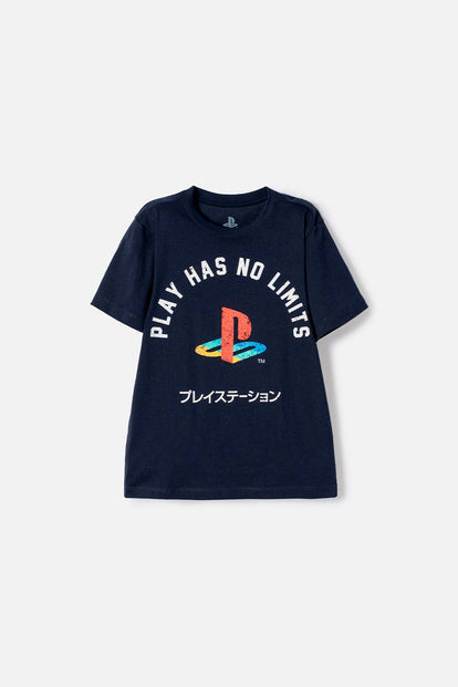 CAMISETA DE PLAY STATION MANGA CORTA AZUL PARA NIÑO