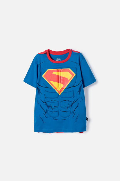 CAMISETA DE SUPERMAN CON CAPA AZUL Y ROJO PARA NIÑO
