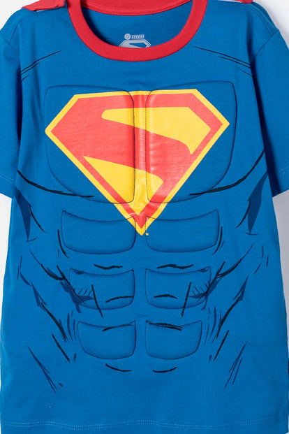 CAMISETA DE SUPERMAN CON CAPA AZUL Y ROJO PARA NIÑO