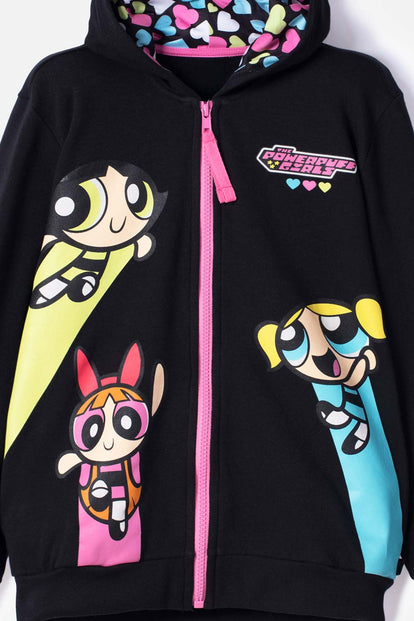 BUZO DE LAS CHICAS SUPERPODEROSAS NEGRO CON CAPUCHA PARA NIÑA