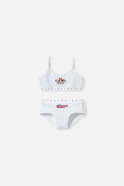 CONJUNTO DE TOP Y PANTY DE LAS CHICAS SUPERPODEROSAS BLANCO PARA NIÑA