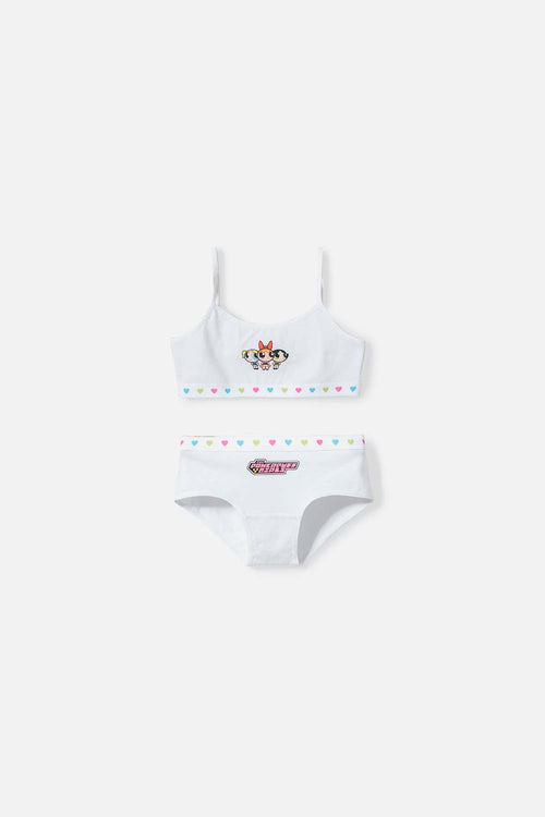 CONJUNTO DE TOP Y PANTY DE LAS CHICAS SUPERPODEROSAS BLANCO PARA NIÑA