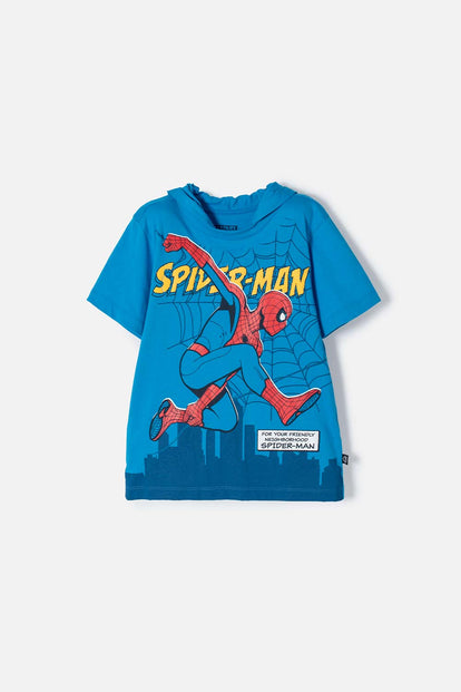 CAMISETA DE SPIDERMAN CON CAPUCHA AZUL PARA NIÑO