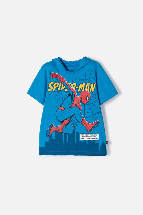 CAMISETA DE SPIDERMAN CON CAPUCHA AZUL PARA NIÑO