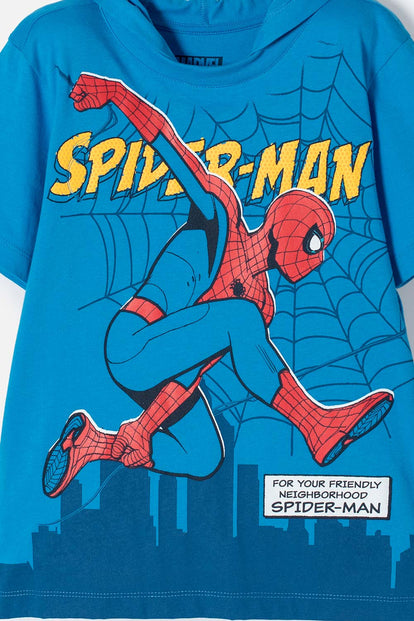 CAMISETA DE SPIDERMAN CON CAPUCHA AZUL PARA NIÑO