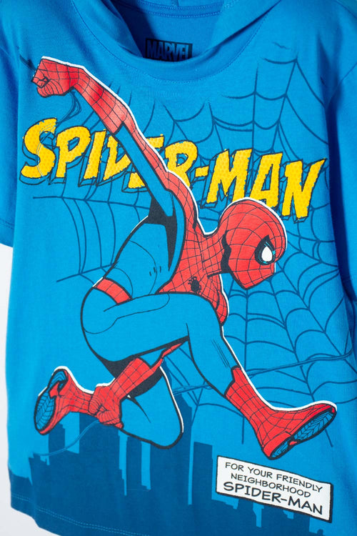 CAMISETA DE SPIDERMAN CON CAPUCHA AZUL PARA NIÑO