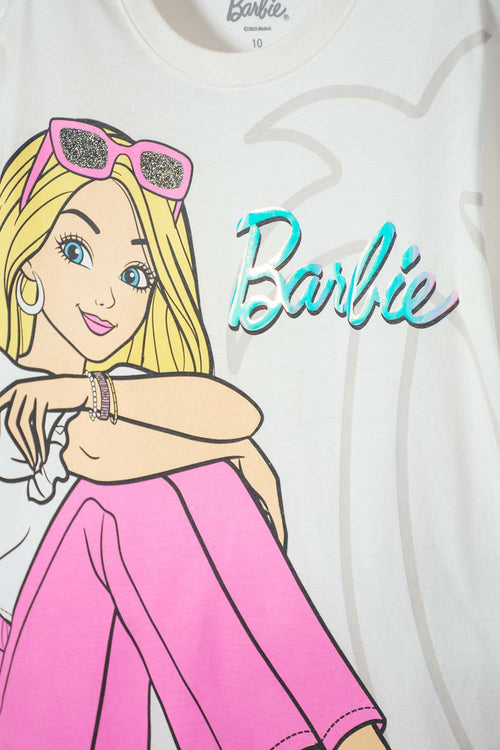 CAMISETA DE BARBIE MARFIL ESTAMPADA PARA NIÑA