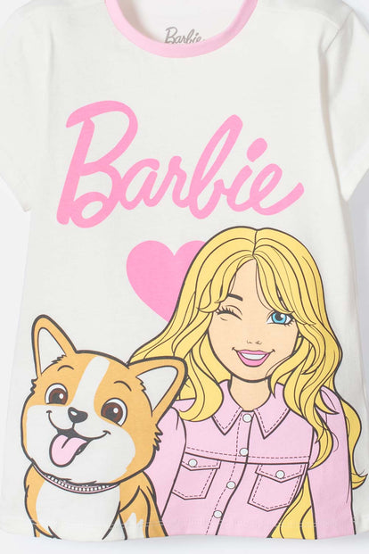 PIJAMA DE BARBIE ROSADA DE MANGA CORTA PARA NIÑA