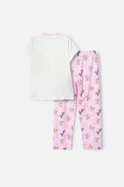 PIJAMA DE BARBIE ROSADA DE MANGA CORTA PARA NIÑA